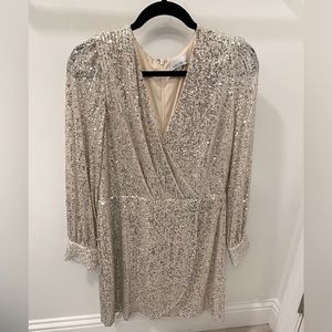 Long sleeve, silver sequin dress